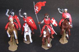 Hospitaller Knights, red clothes, on Horseback set