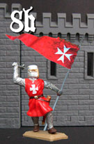 Hospitaller Knight in red tunic with flag